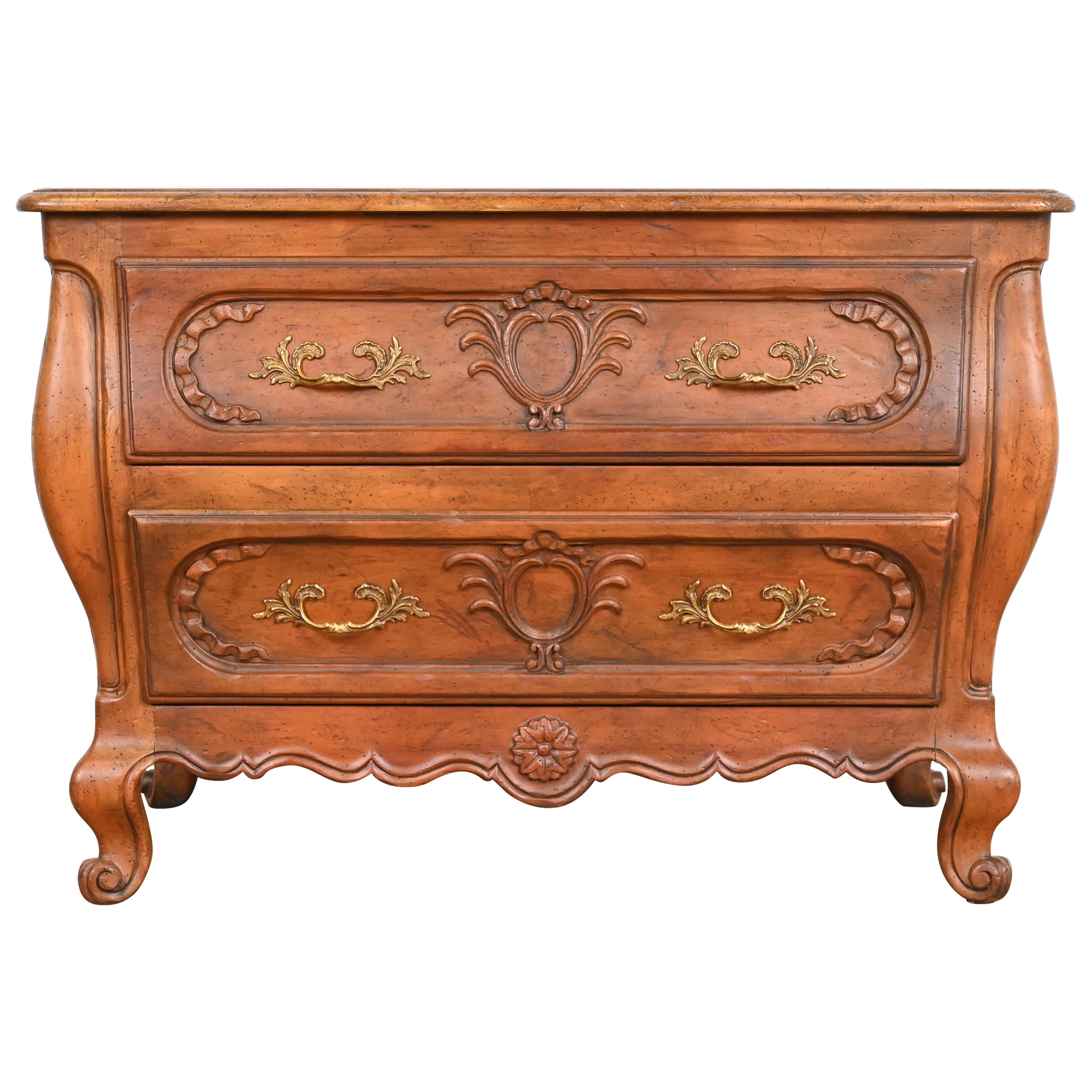 Baker Furniture French Provincial Louis XV Carved Walnut Chest of Drawers For Sale