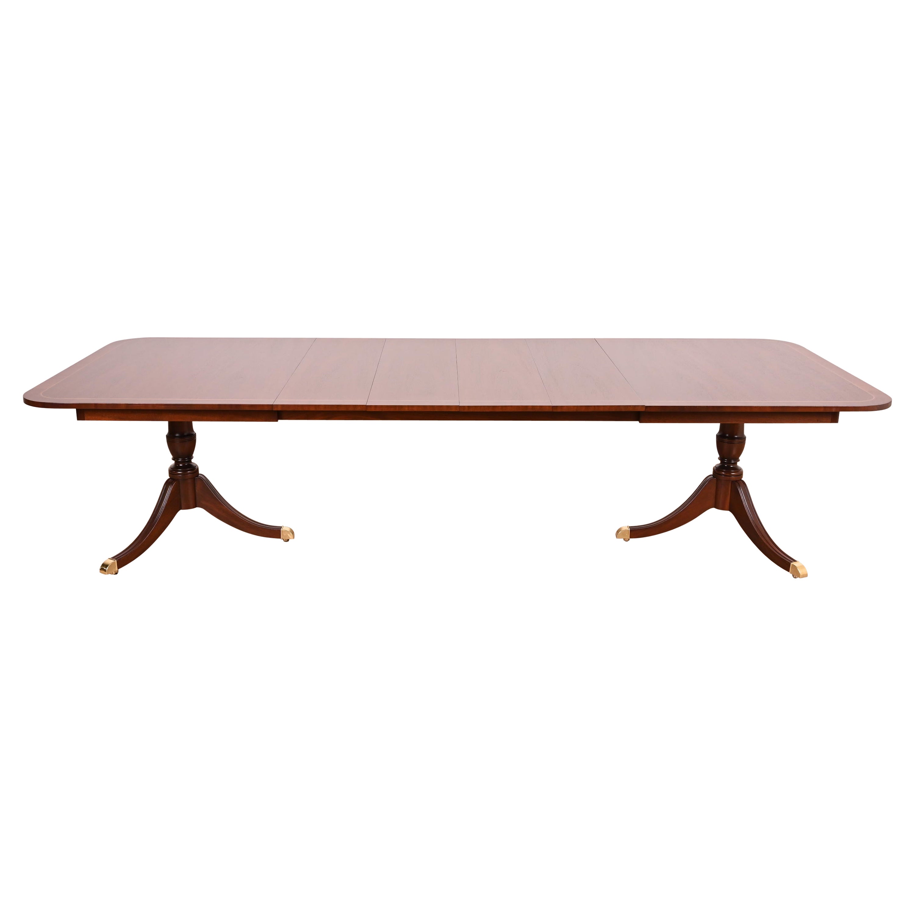 Kindel Furniture Georgian Mahogany Double Pedestal Dining Table, Refinished For Sale