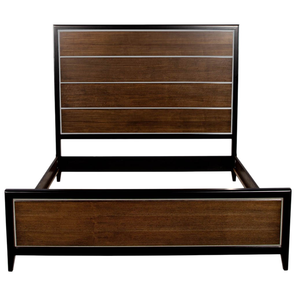Modern Walnut & Stainless-Steel King-Size Bed For Sale
