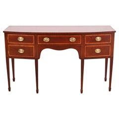 Vintage Kindel Furniture Federal Inlaid Mahogany Bow Front Sideboard, Newly Refinished