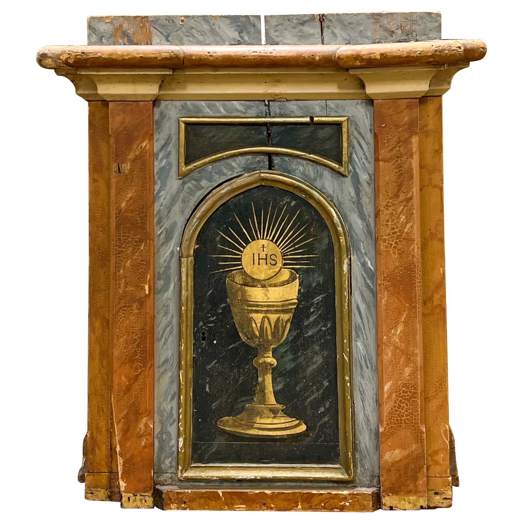 Boîte de reliquaire catholique française rustique du début du XIXe siècle