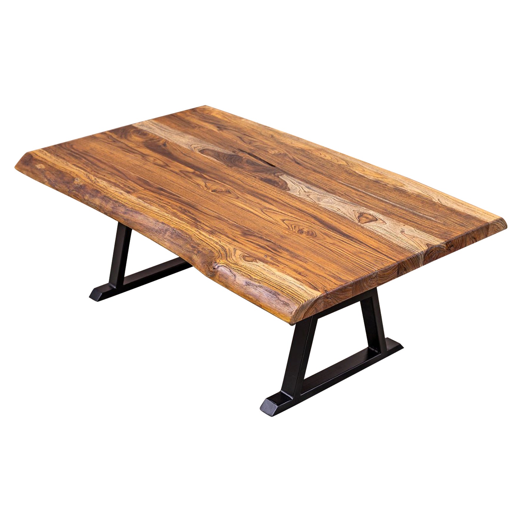 48X30 Solid Teak Live Edge Coffee Table in Smooth Autumn on A Frame Leg For Sale