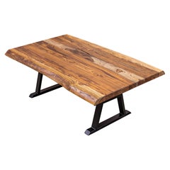 48X30 Solid Teak Live Edge Coffee Table in Smooth Autumn on A Frame Leg