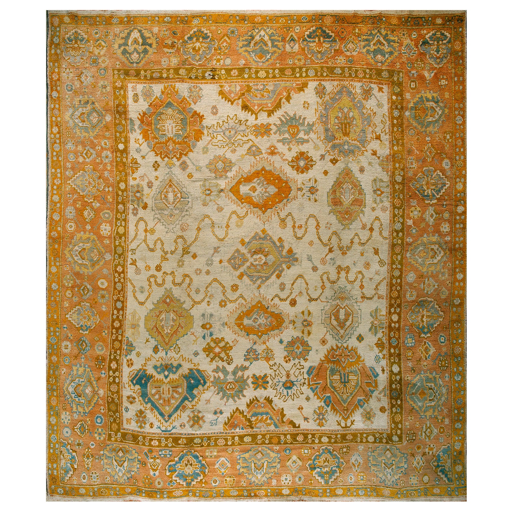 19th Century Turkish Oushak Carpet ( 13'2" x 15'9" x 402 x 480 ) For Sale