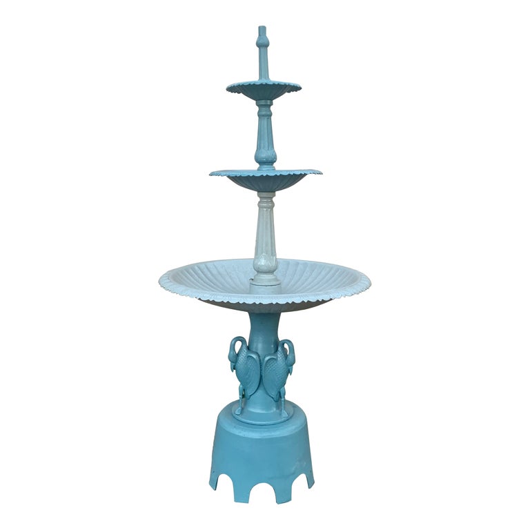 Vintage Cast Iron Victorian Style Three-Tier Heron Reclaimed Fountain - Restored For Sale