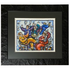 Vintage Michael Kachan Color Lithograph depicts Music and Happy Hour