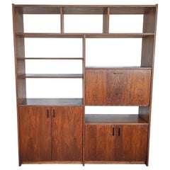 1960s Mid-Century Modern Walnut Room Divider / Wall Unit with Drop-Down Desk