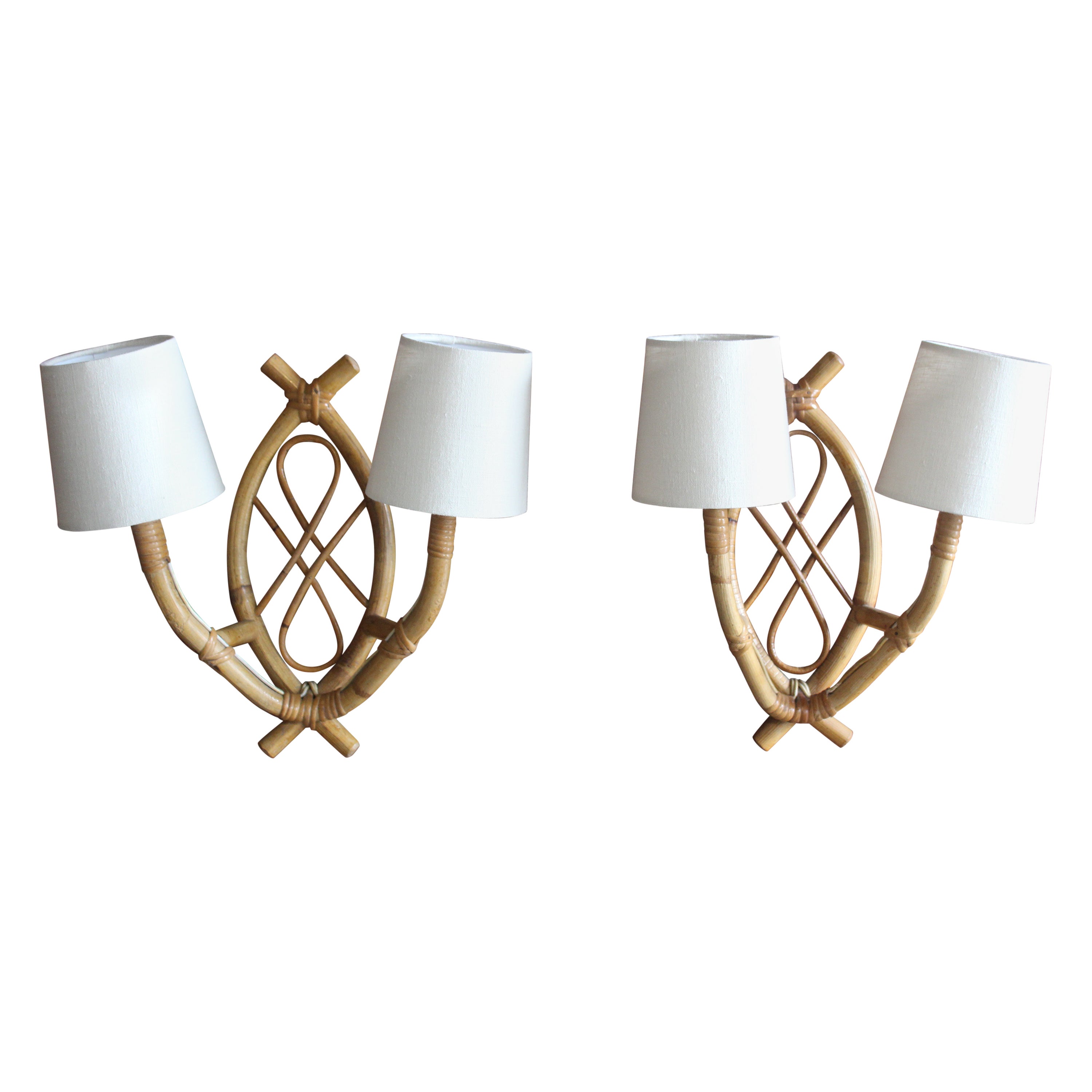 Pair of French 1960s Bamboo Sconces Attributed to Louis Sognot