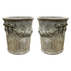 Mid-Century Neo-Classical English Garden Cast Concrete Planters / Pots, Pair