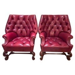 Retro Pair of Oversized Tufted Leather Wingback Chairs, Georgian, Finest Quality