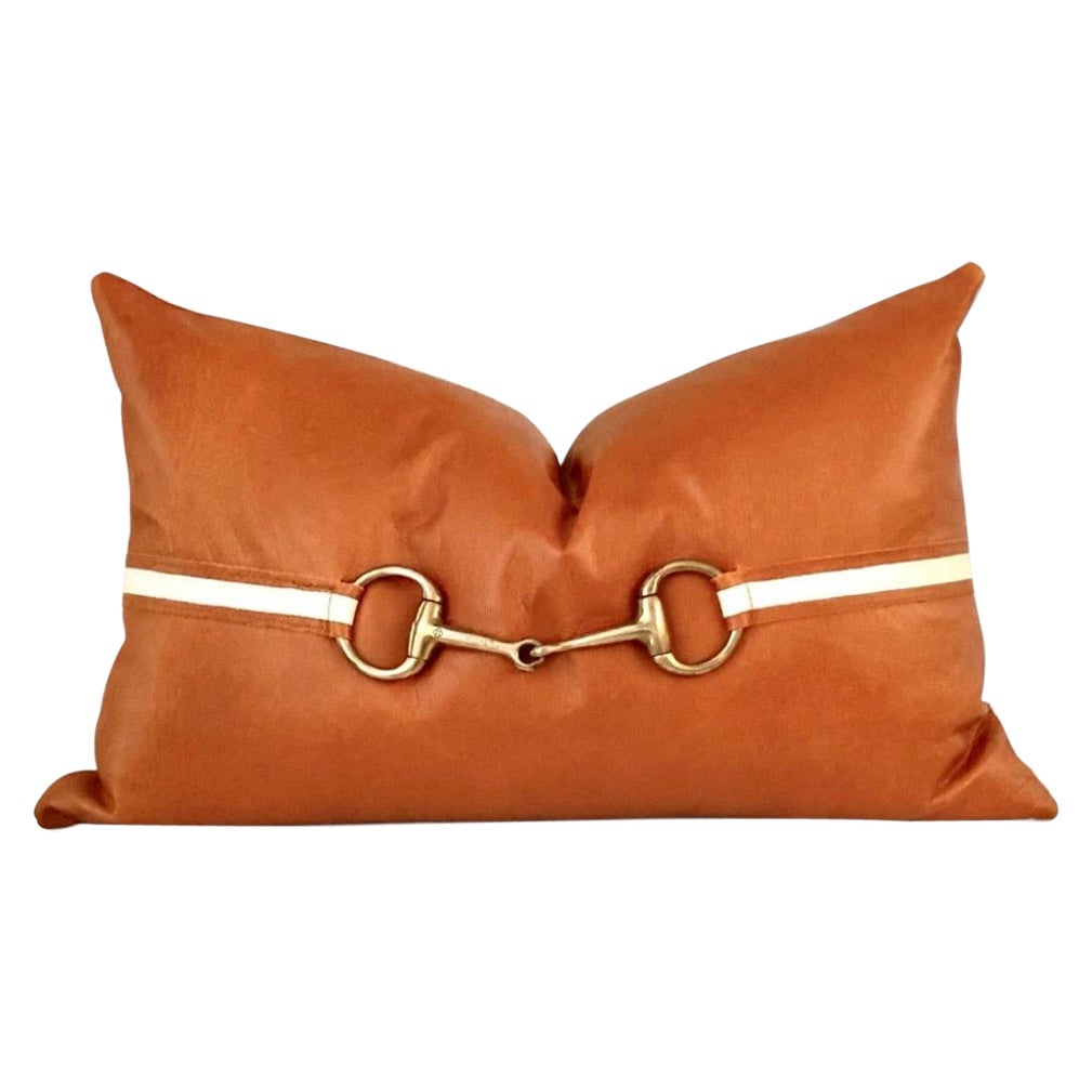 Leather Horse Bit Equestrian Pillow, Tan For Sale