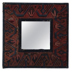 Italian Designer, Small Wall Mirror, Wood, Oriental Carpet, Italy, c. 1940s