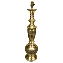 Retro Monumental James Mont Brass Table Lamp Etching and Eastern Influences