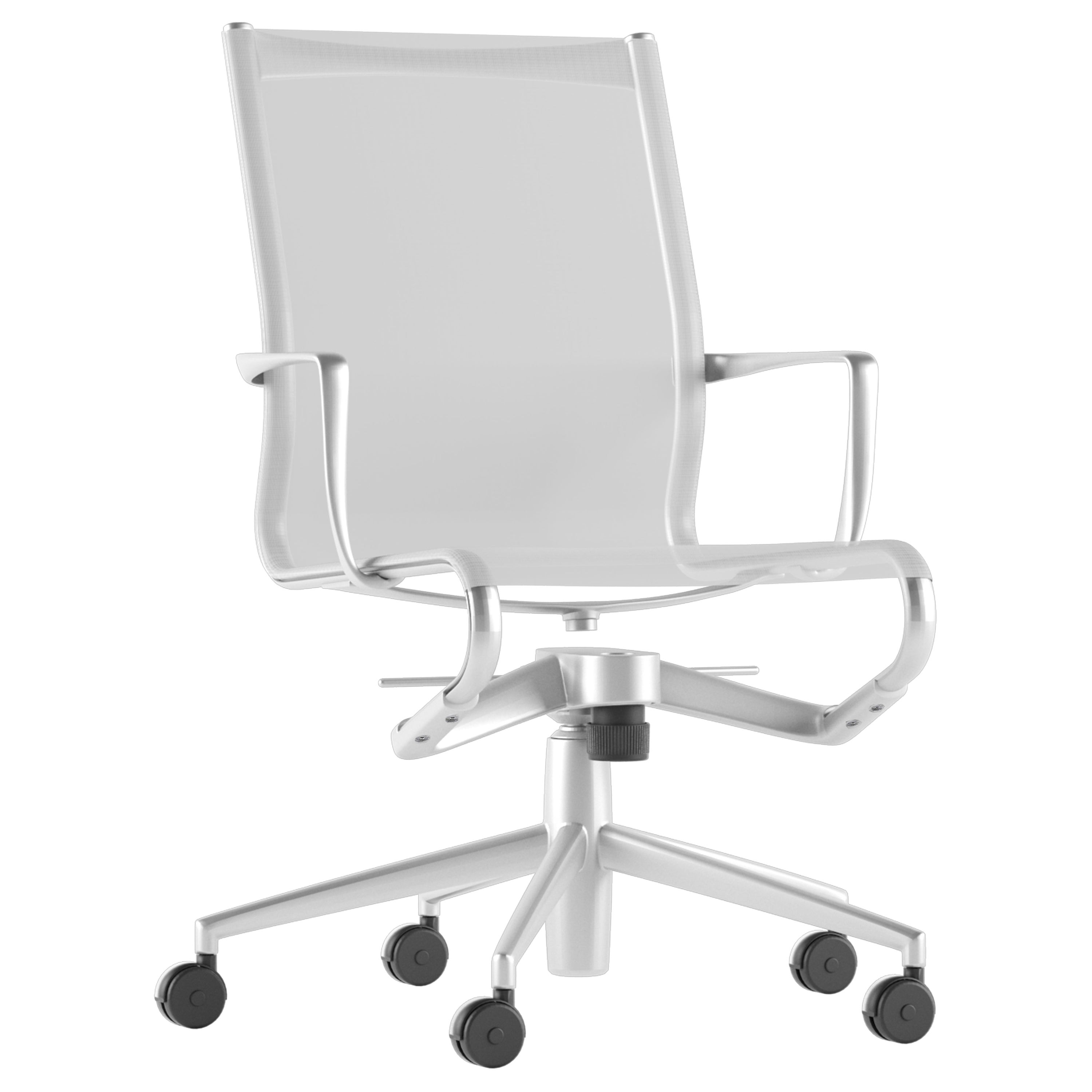 Alias 445 Rollingframe+ Tilt 47 Stuhl aus weißem Mesh mit poliertem Aluminiumrahmen im Angebot