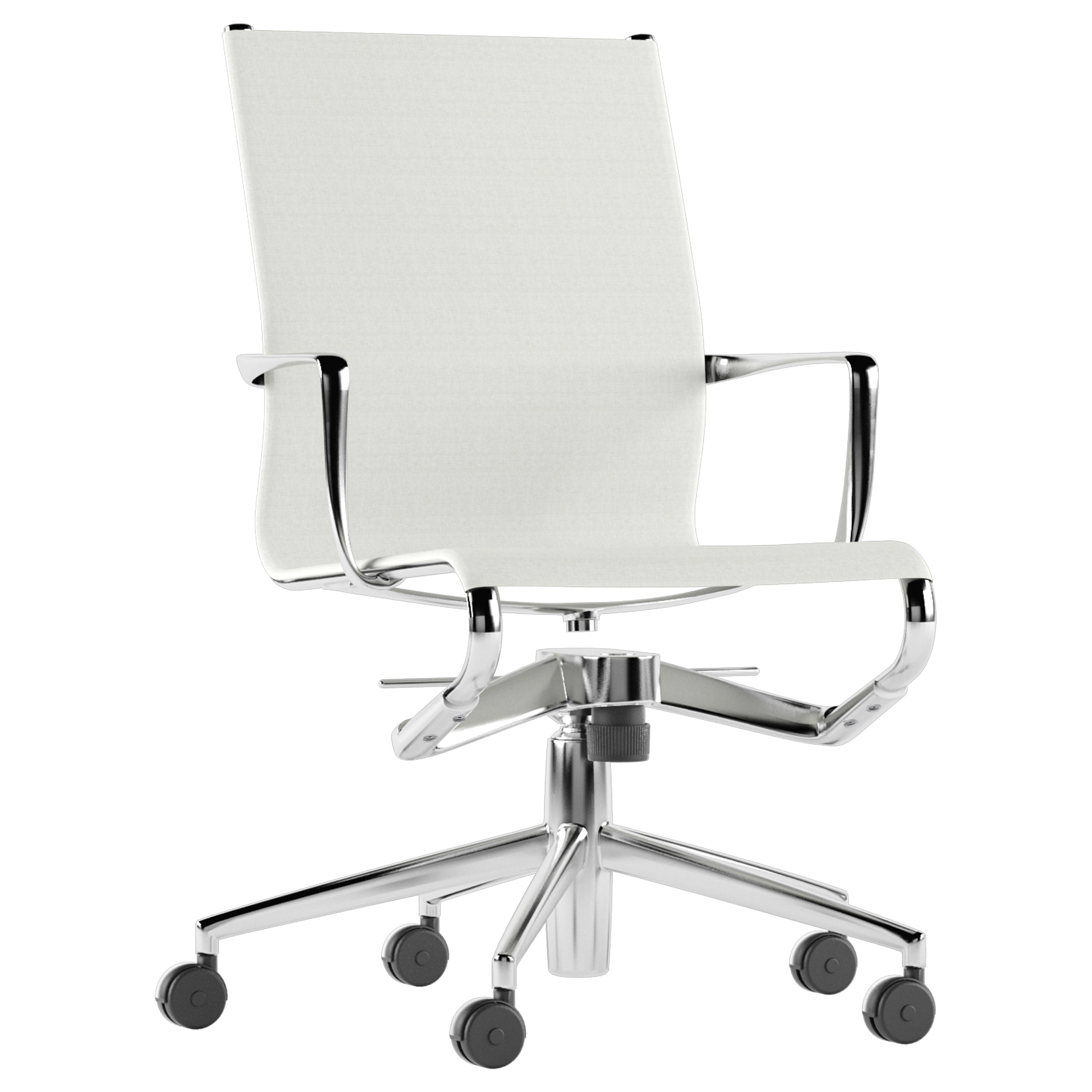 Alias 445 Rollingframe+ Tilt 47 Stuhl mit weißem Sitz und verchromtem Aluminiumrahmen im Angebot