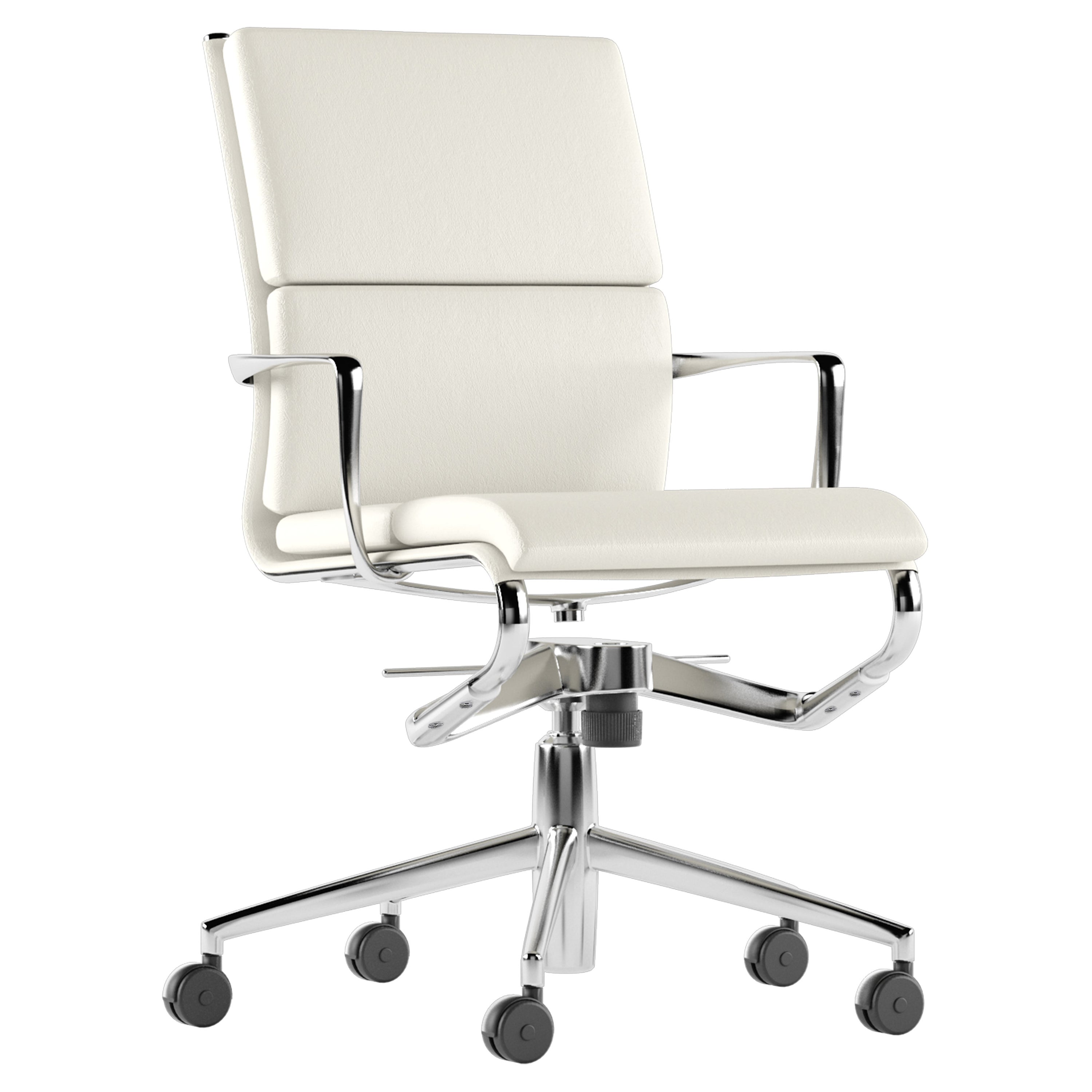 Alias 453 Rollingframe+ Tilt 47 Soft Chair in White Leather with Chromed Frame For Sale