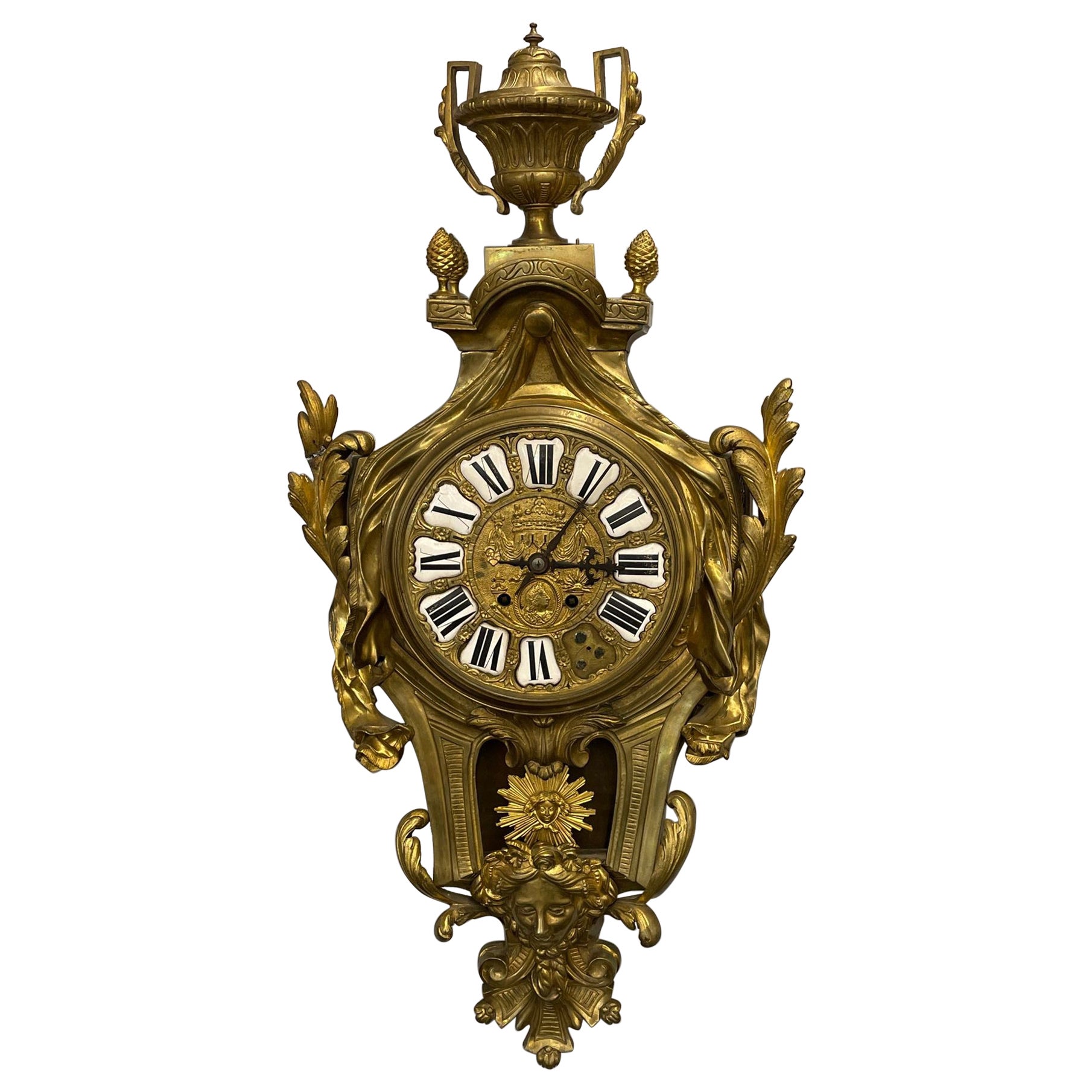 French 19th / 20th Century Bronze Cartel Clock, Figural, Dore