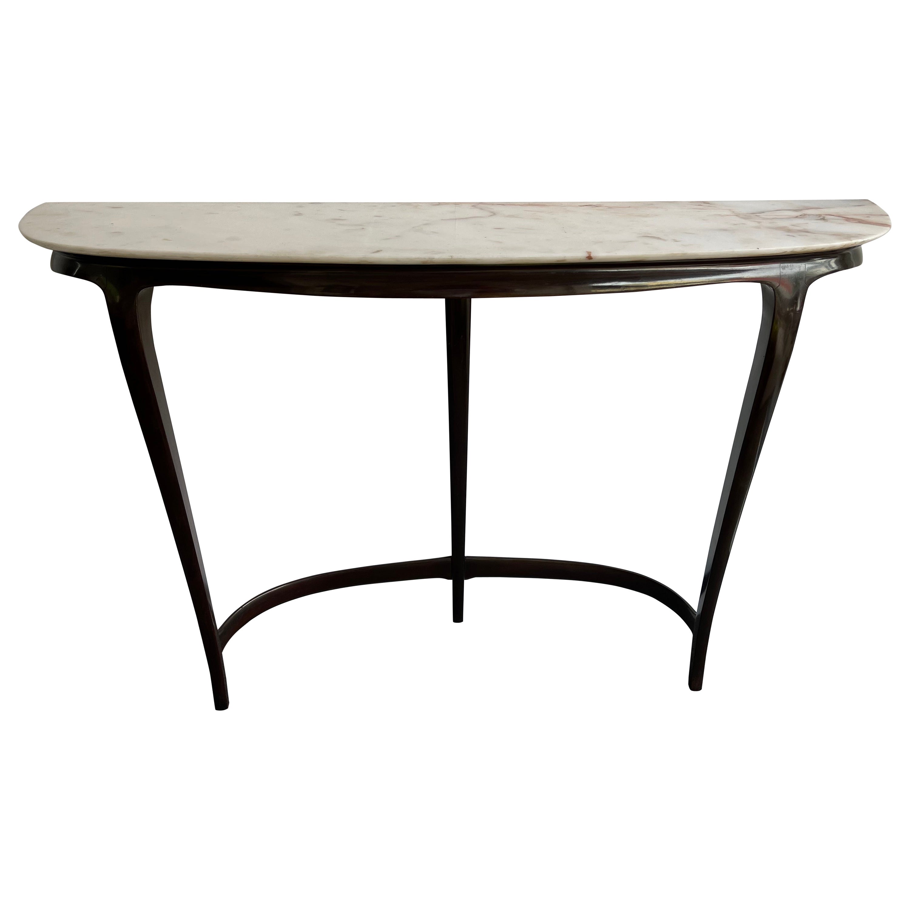 Mid-Century Modern Wood and Marble Console Table by Mobili Cantu, Italy, 1950s