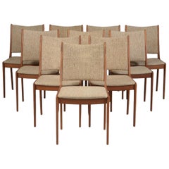 Johannes Andersen Set of Ten Restored Teak Dining Chairs, Custom Upholstery