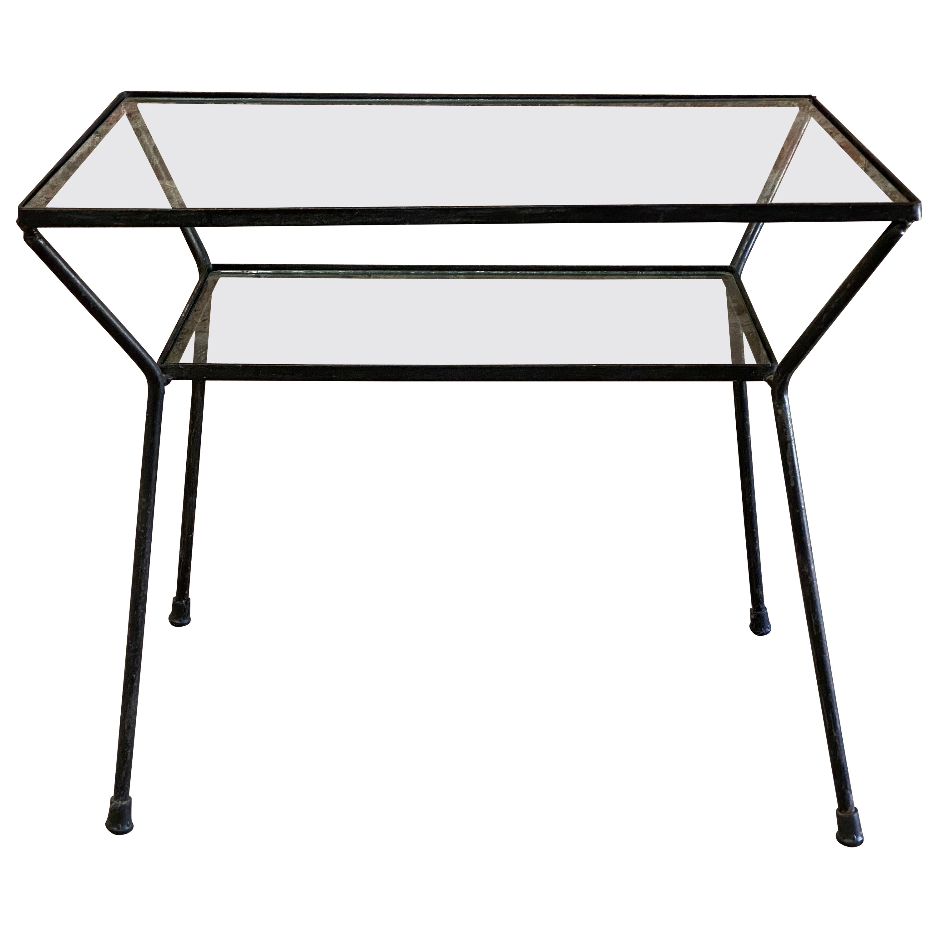 1950s Pacific Iron Works Style Iron and Glass Side Table For Sale