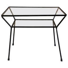 Retro 1950s Pacific Iron Works Style Iron and Glass Side Table