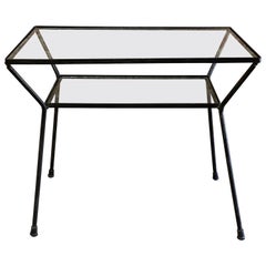 Table d'appoint en fer et verre de style Pacific Iron Works des années 1950