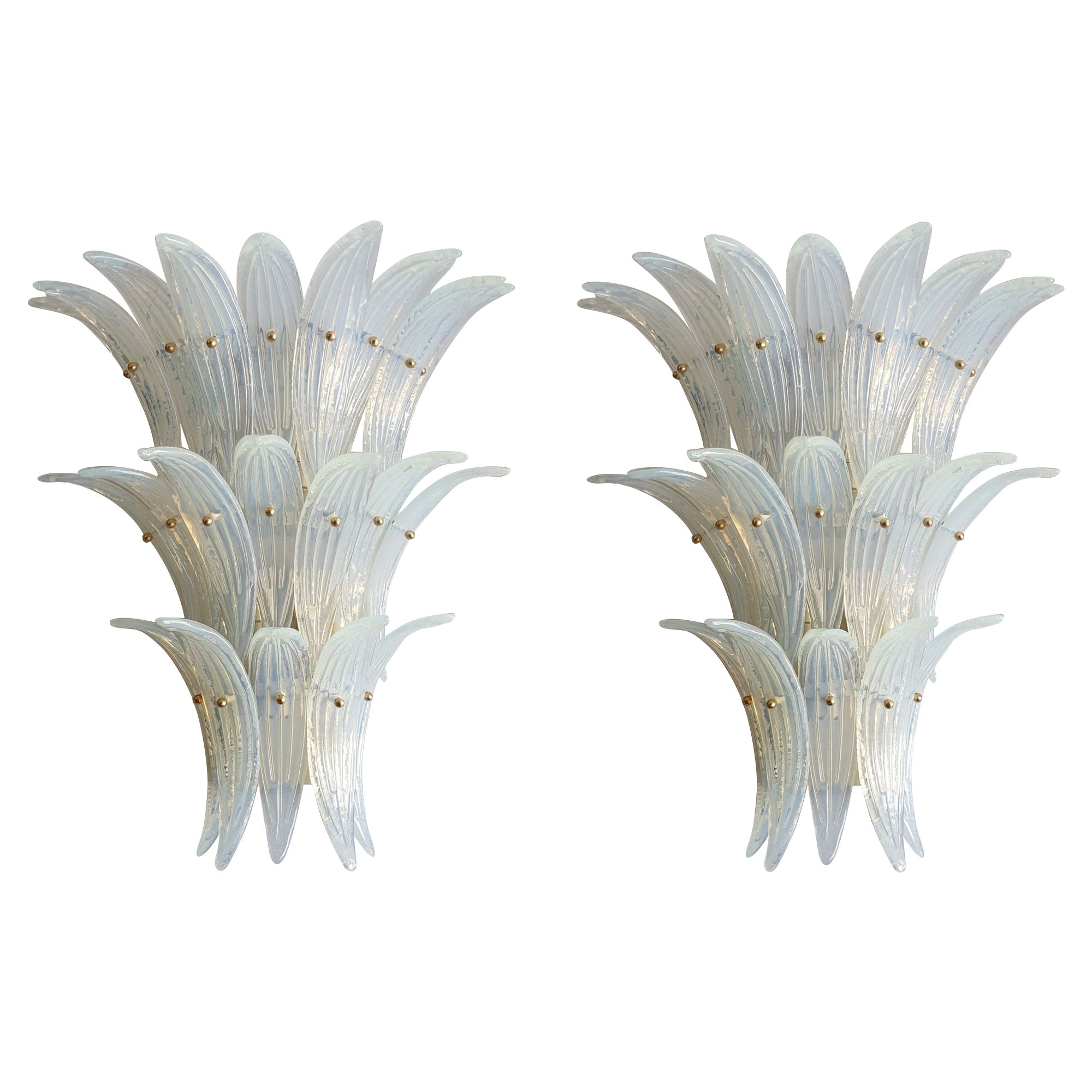 Opalescent Murano glass Palmette sconces - a pair For Sale