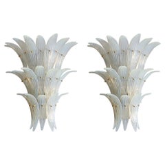 Large Mid-Century Modern Opalescent Murano Glass Palmette Sconces, a Pair