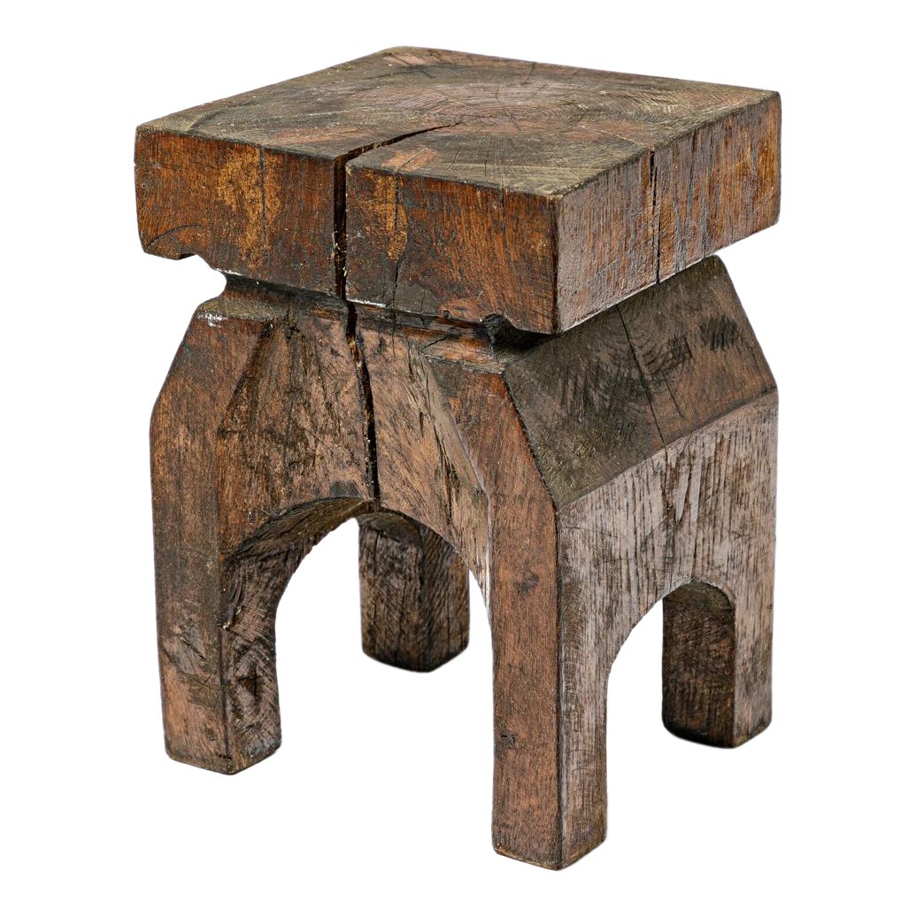 20th Century Wood Sculptural Stool Brown Free Forme Unique Piece, 1950 For Sale