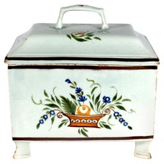 Boîte à thé inhabituelle en poterie perlée Swansea Prattware recouverte d'un revêtement botanique