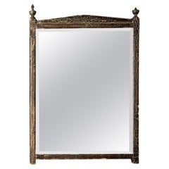ANTIQUE MIRROR WITH DISTRESSED EBONISED CRACKLE FRAME, 19th CENTURY