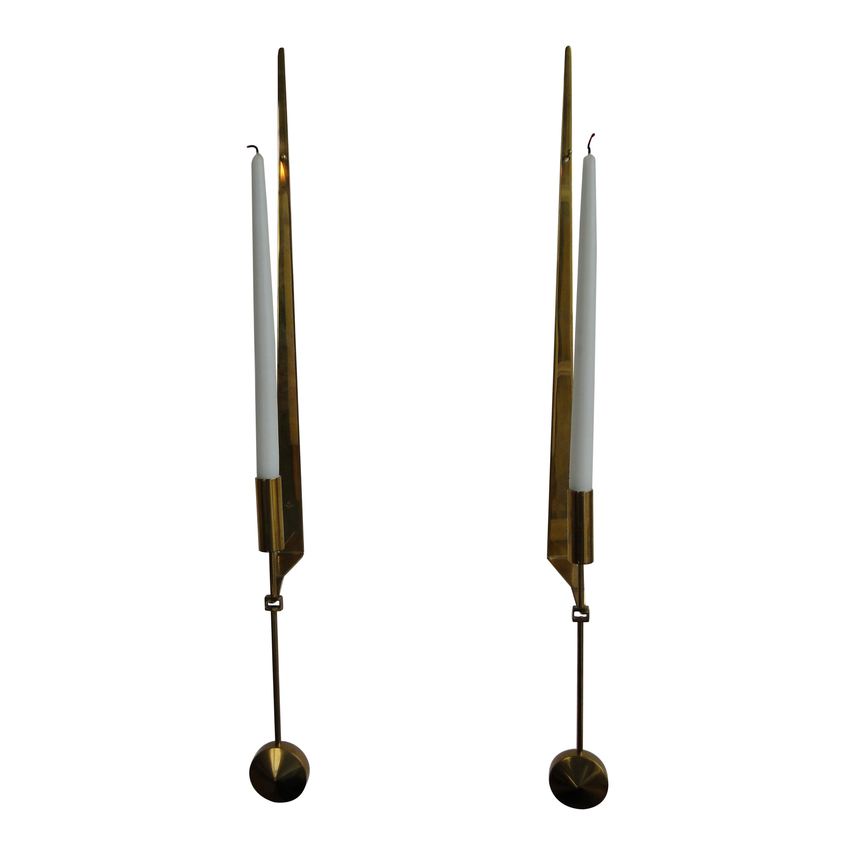 Pierre Forssell Pair of Scandinavian Brass Candlesticks Sweden For Sale