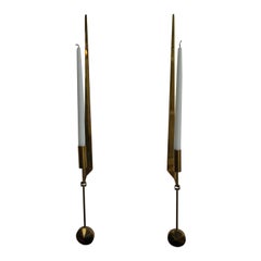 Vintage Pierre Forssell Pair of Scandinavian Brass Candlesticks Sweden