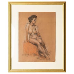 Vintage French Female Nude Life Drawing, Early-Mid 20th Century