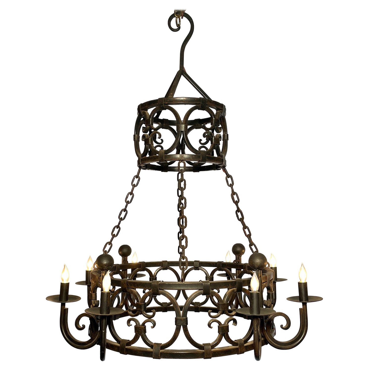 Hand-Made French Wrought Iron Chandelier For Sale