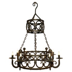 Retro Hand-Made French Wrought Iron Chandelier