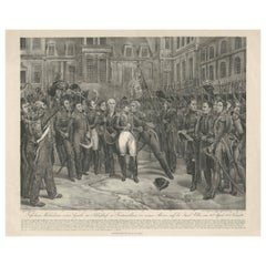 Large Antique Print of Napoleon's Farewell at Fontainebleau, 20 April 1814