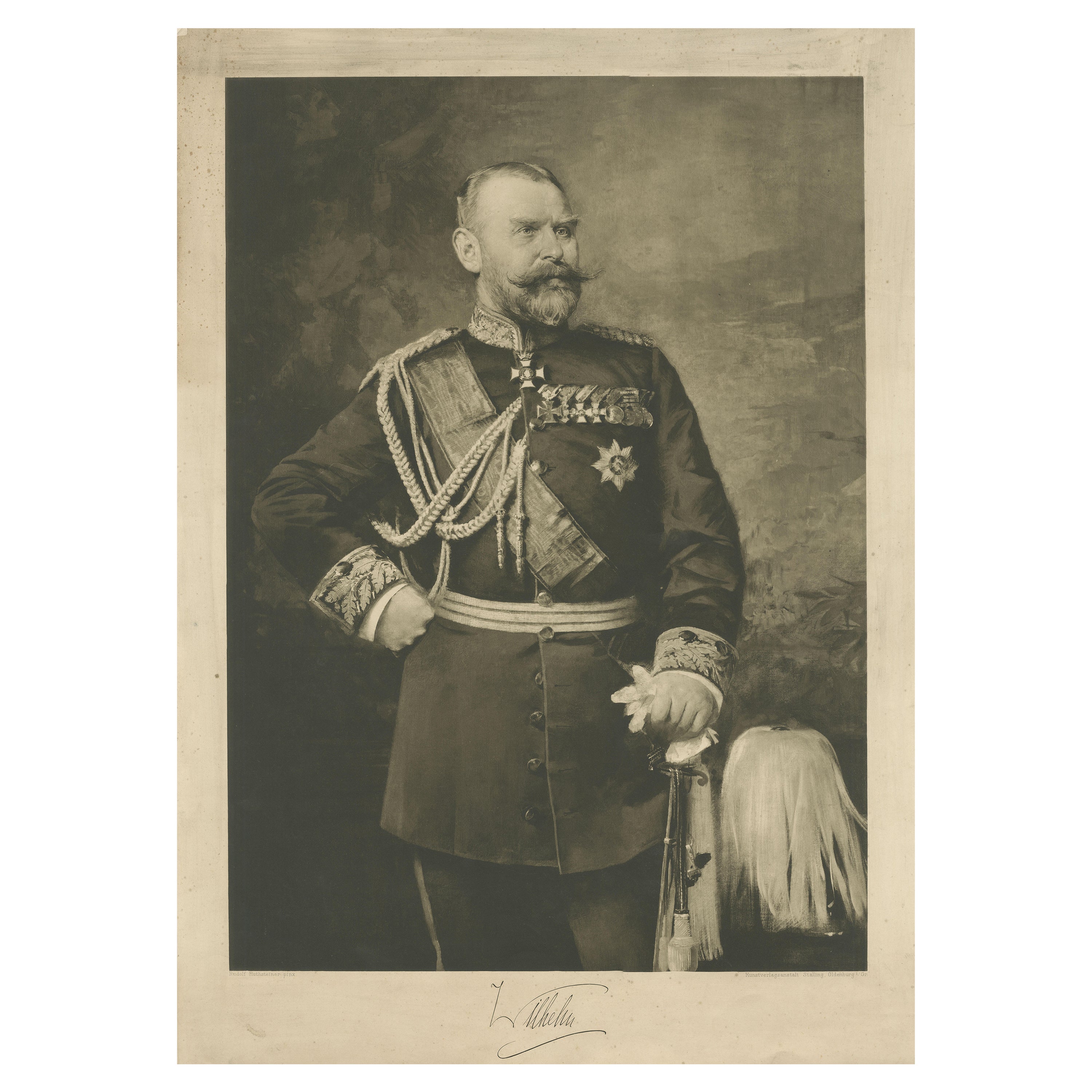 Large Antique Print of William II of Württemberg For Sale