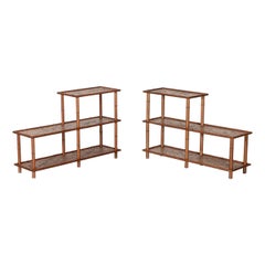 Vintage Pair French Mid Century Faux Bamboo Beech & Rattan Etageres