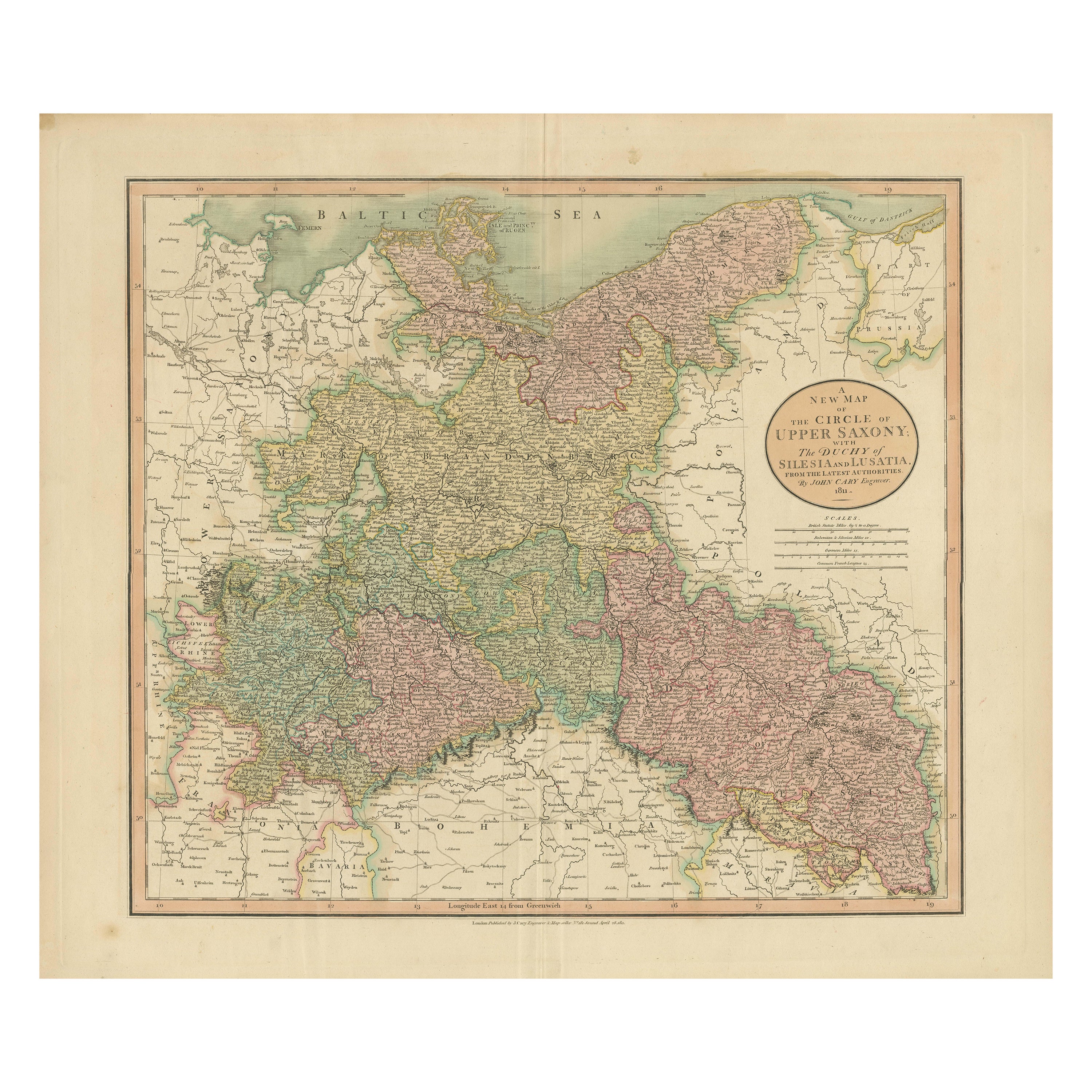 Antique Map of the Eastern Part of Germany, with Parts of Poland and Slovakia For Sale