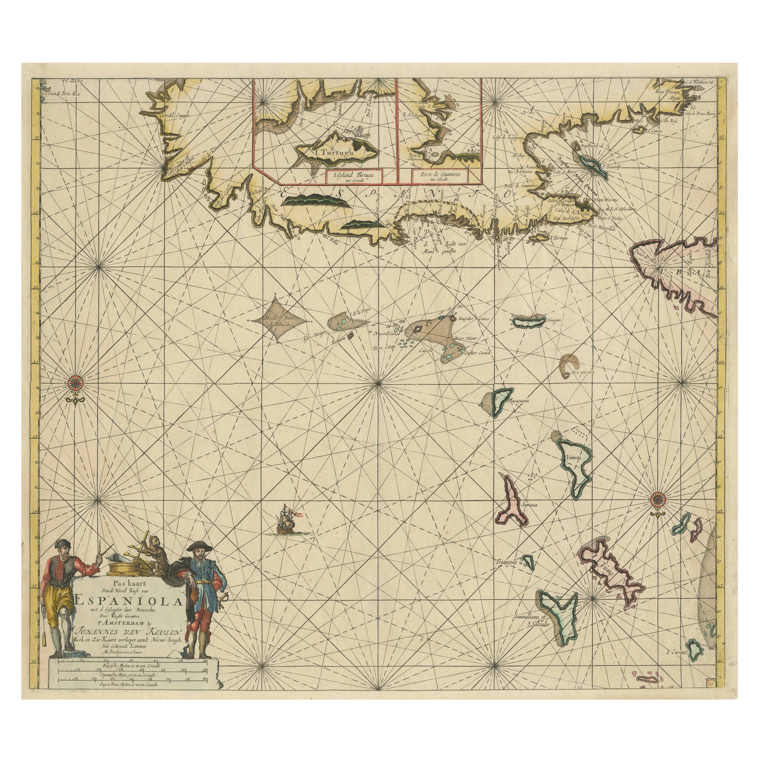 Original Antique Sea Chart of the Northern Part of Hispaniola, Western Cuba For Sale