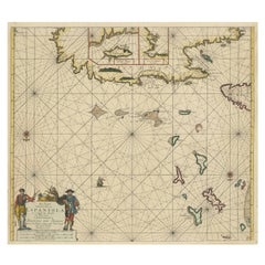 Original Antique Sea Chart of the Northern Part of Hispaniola, Western Cuba