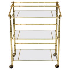 Retro Three-Tiered Brass Bamboo Bar Cart
