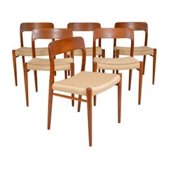 1960s Niels Moller 71 Dining Chairs Teak Papercord J.L. Moller Danish, Set of 6