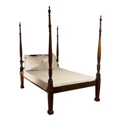 Georgian Style Carved Mahogany Full Size Poster Bed w Tester, Late 19th Century