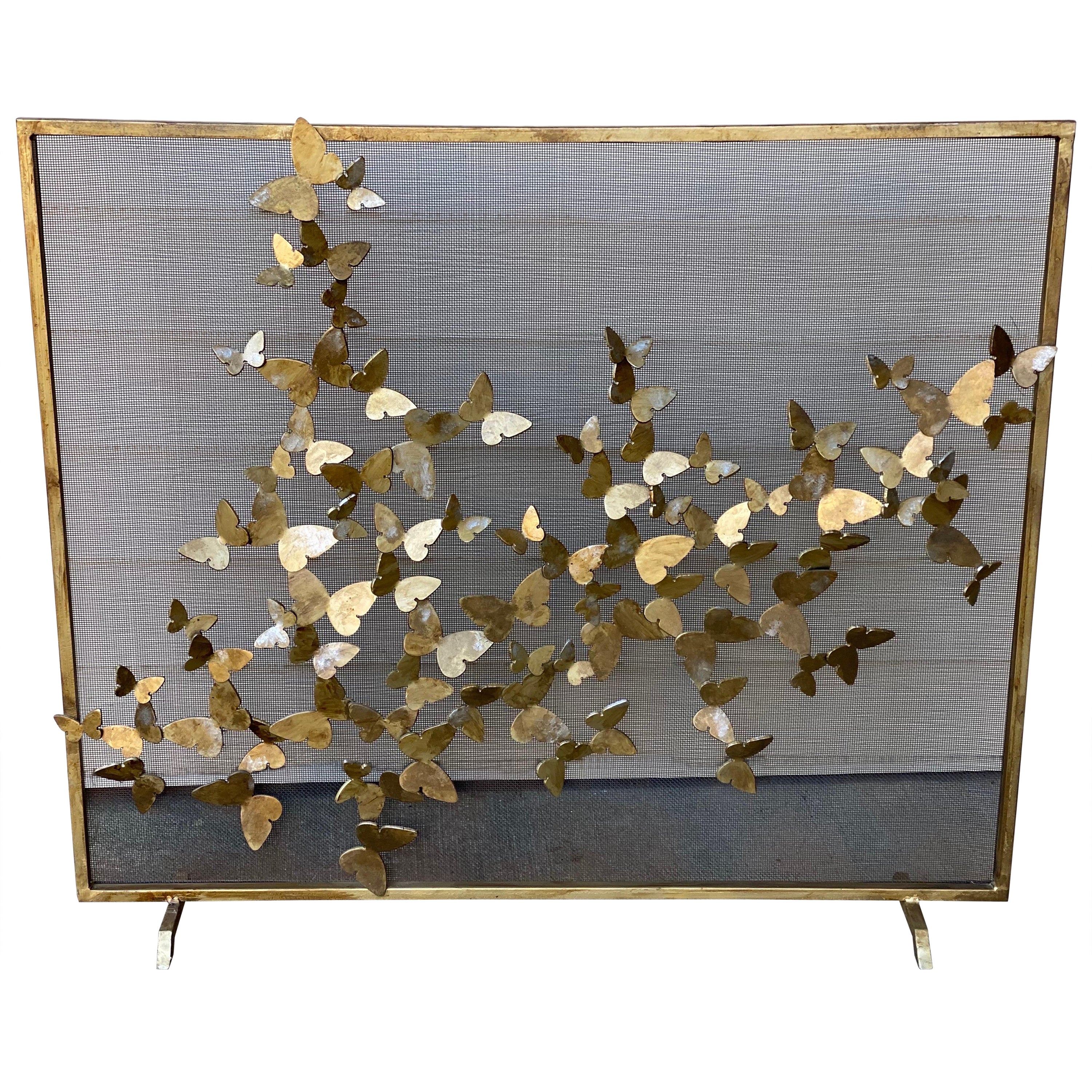 Custom Made Iron Fire-screen with Butterflies in Bronze Finish, 21st Century