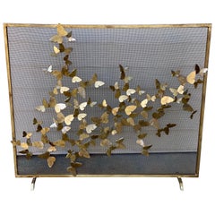 Antique Custom Made Iron Fire-screen with Butterflies in Bronze Finish, 21st Century