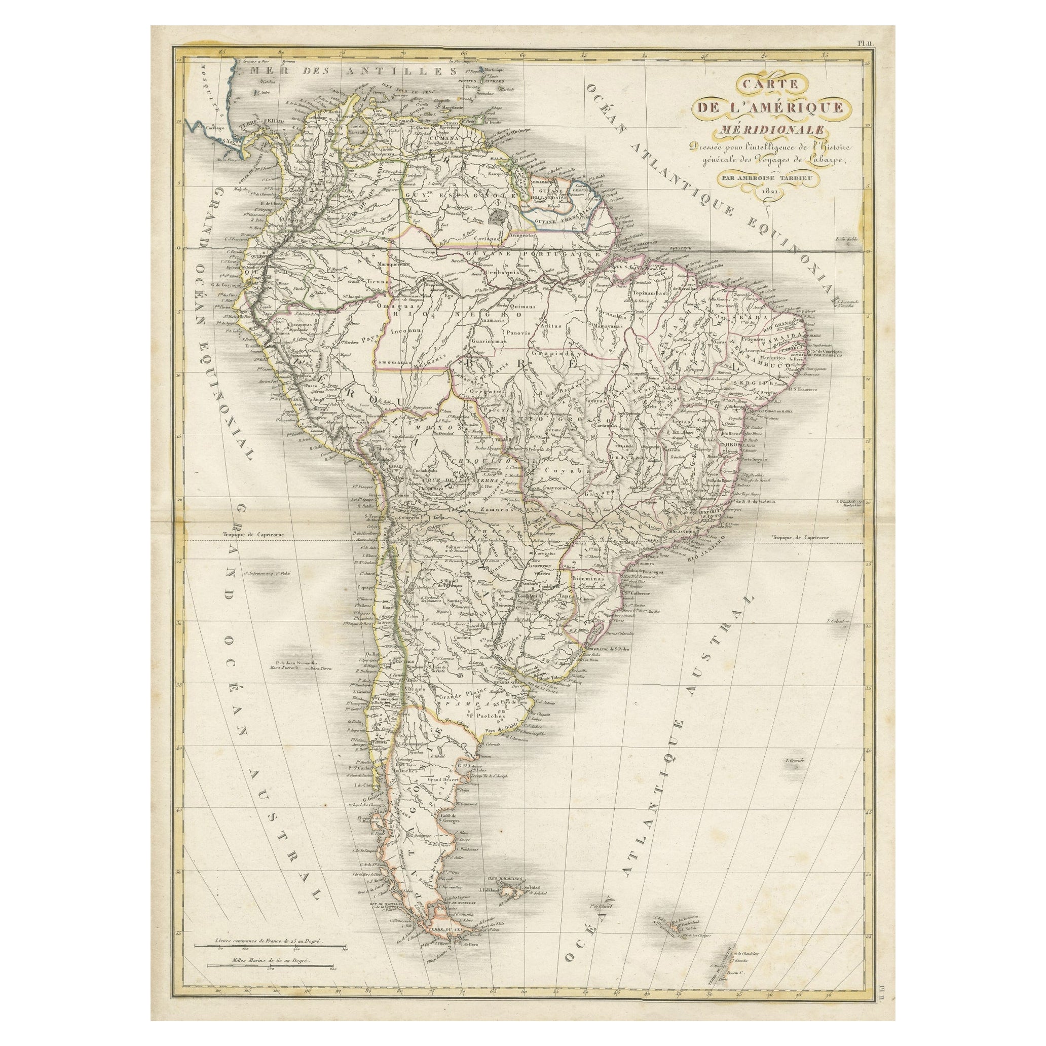 Rare carte ancienne d'Amérique du Sud