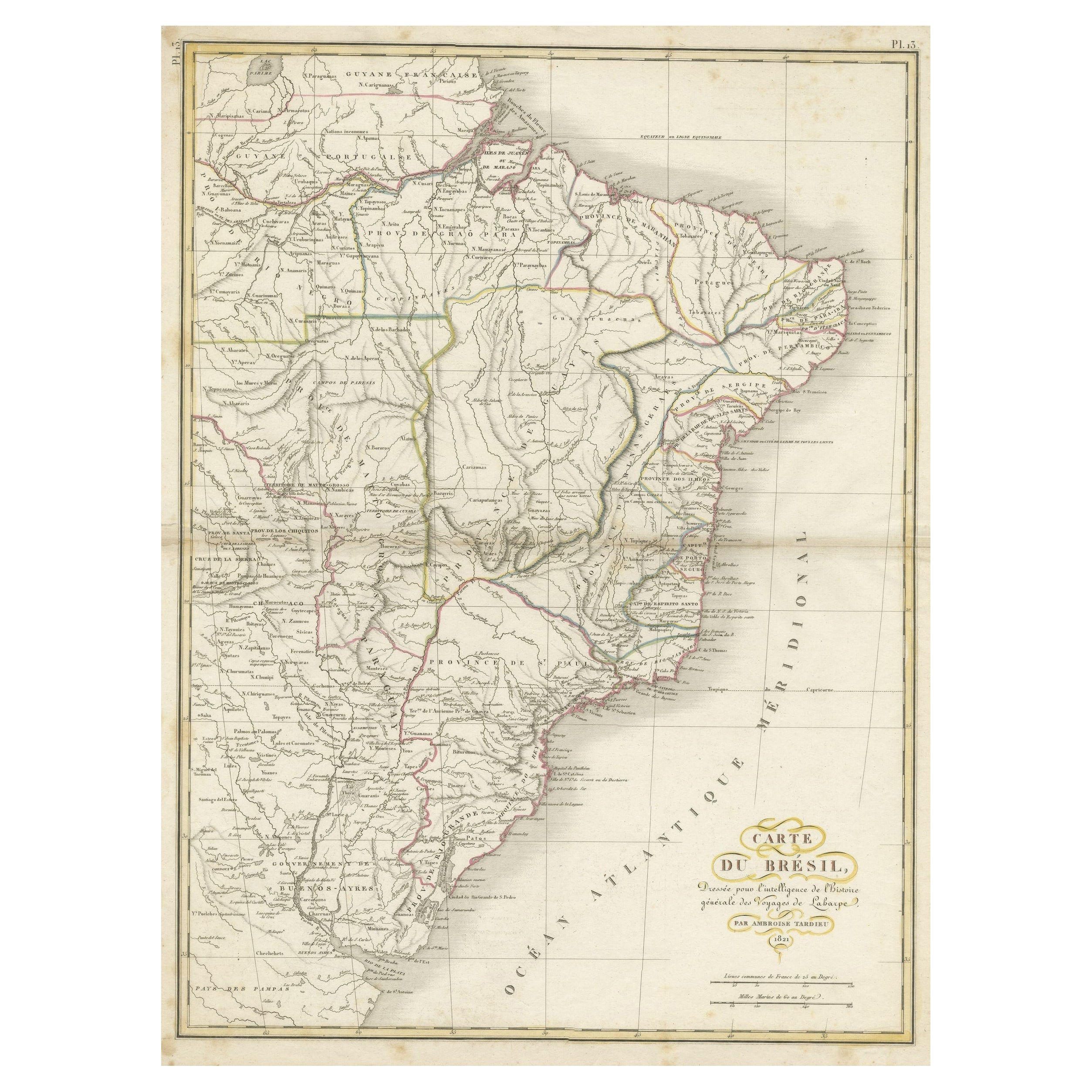 Antique Map of Brazil Extending South to the Mouth of the Rio de la Plata For Sale