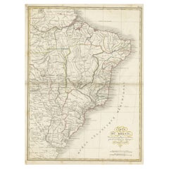 Carte ancienne du Brésil s'étendant du Sud jusqu'à la bouche du Rio de la Plata